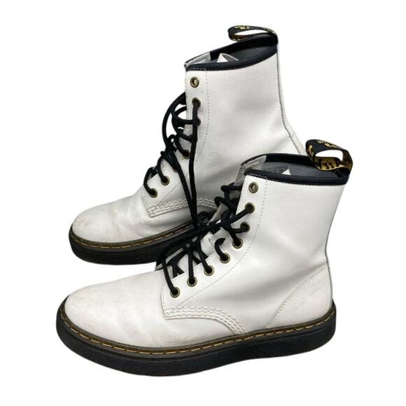Dr. Martens Zavala White Black Leather Combat Boot Size 9 Doc Marten Booties - Picture 1 of 7